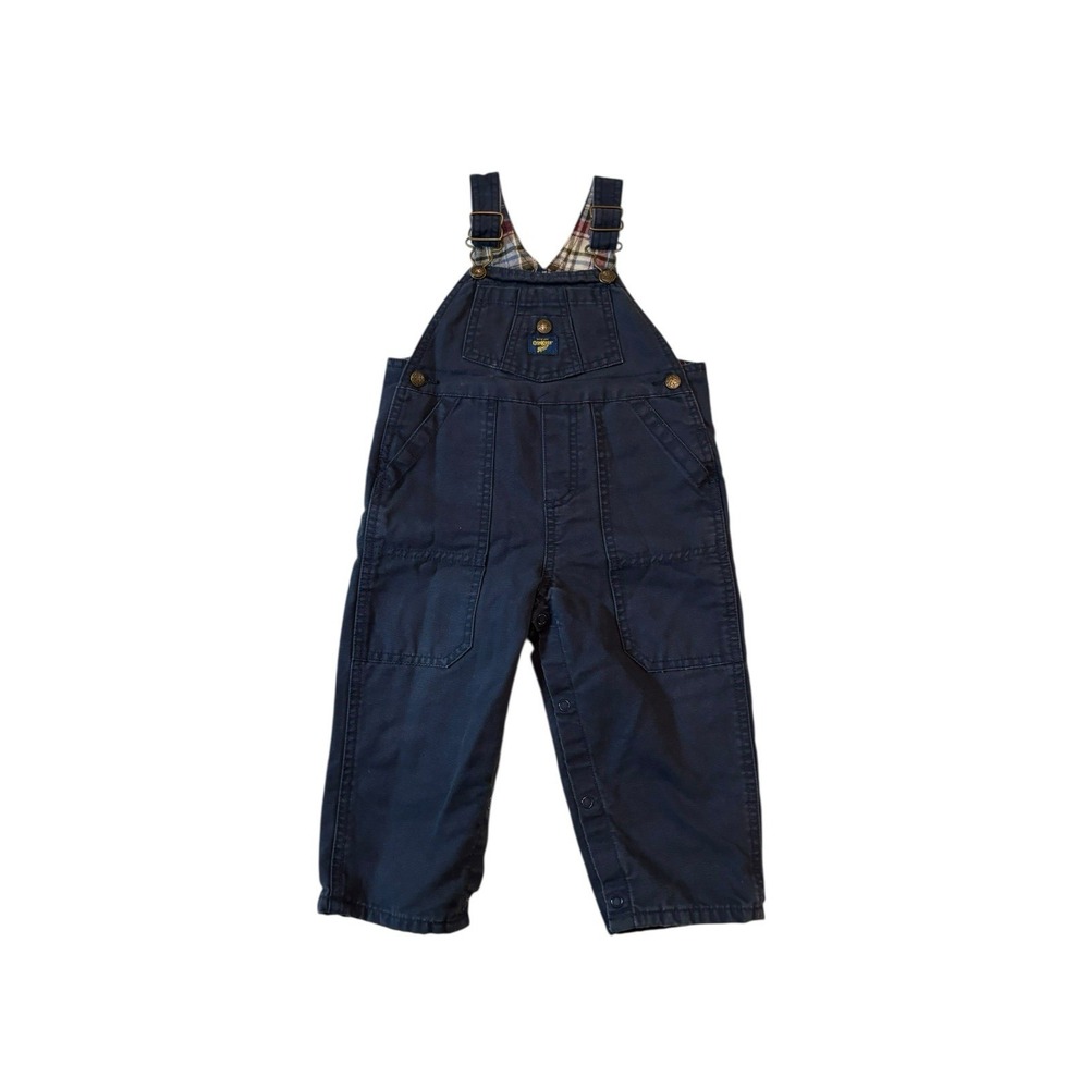OshKosh B'Gosh Overalls Vestbak Carpenter Boy Navy Roll Cuff Sz 18M  100% Cotton